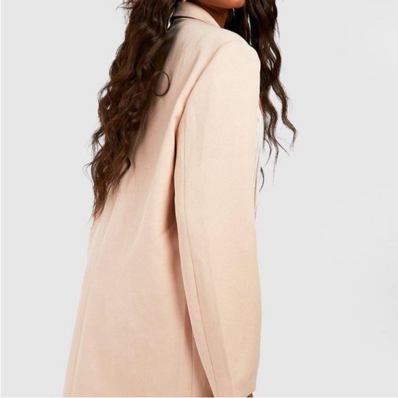 NWT Boohoo Tassel Fringe Crepe Blazer Mini Dress Sand Bohemian Sexy Size 10 - Picture 3 of 14